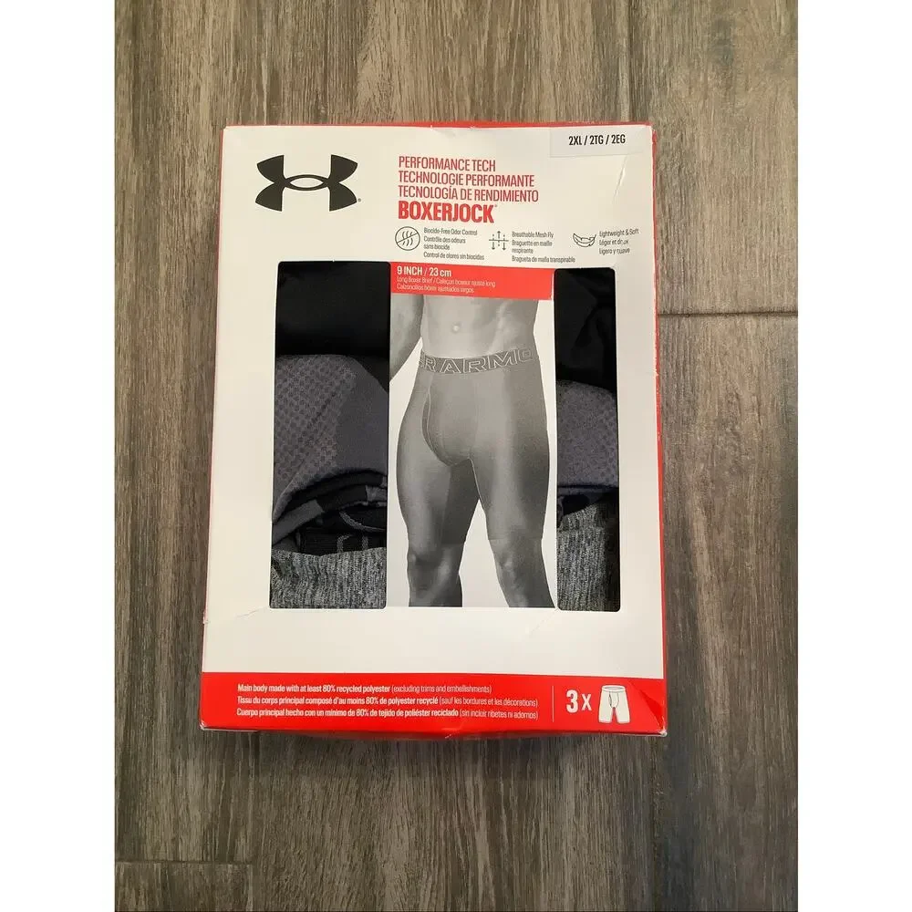 Under Armour Men's 2XL Gray 3 Pack Performance Tech Print Boxerjock Briefs P2-4